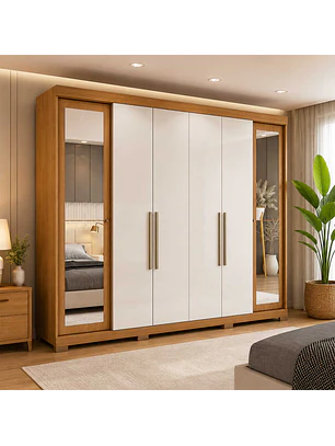 Closet 6 puertas con espejo Rivoli Cinamomo/ Off White 230 x 227,5 x 46.5