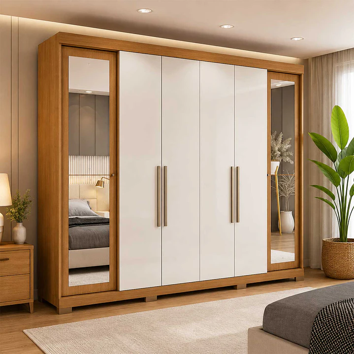 Closet 6 puertas con espejo Rivoli Cinamomo/ Off White 230 x 227,5 x 46.5 1