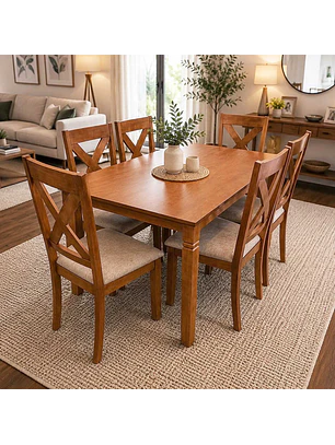 Juego de comedor madera Aline 6 sillas Crossback Café