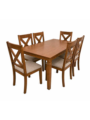Juego de comedor madera Aline 6 sillas Crossback Café