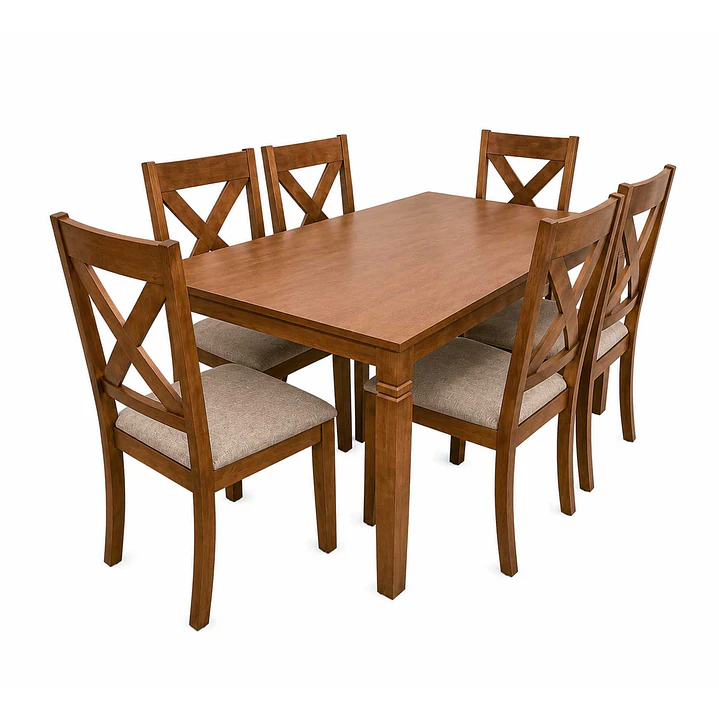 Juego de comedor madera Aline 6 sillas Crossback Café 2