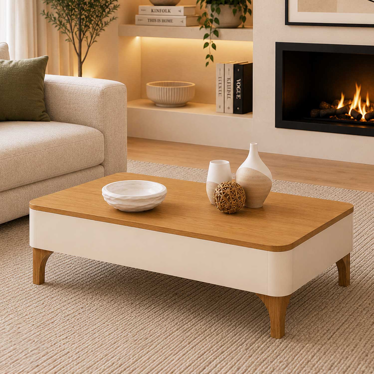 Mesa de Centro Niza Off White / Cinamomo 32 x 60.5 x 100cm