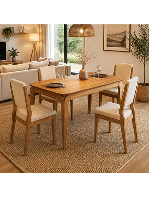 Juego de Comedor 4 sillas Arezzo 1.20 Beige 80 x 120 x 80 cm