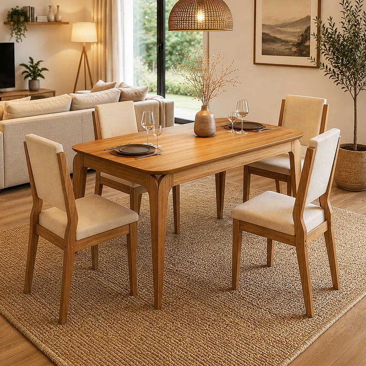 Juego de Comedor 4 sillas Arezzo 1.20 Beige 80 x 120 x 80 cm 1