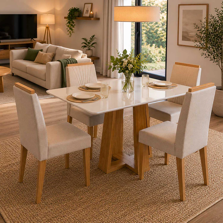 Juego de comedor Provence 4 sillas vidrio Off White 120 x 80 x 80 cm 1