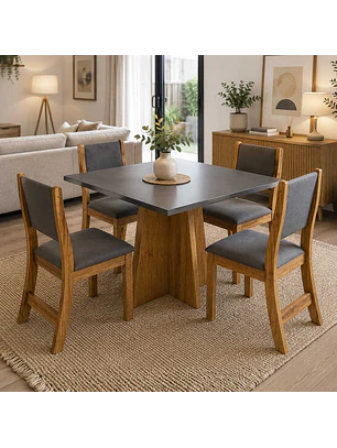 Juego de comedor 4 sillas Legado Gris 78 x 90 x 90 cm