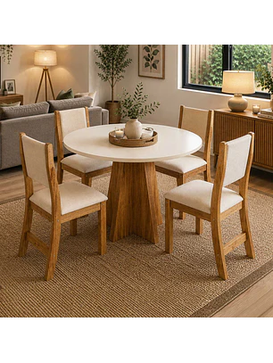 Juego de comedor redondo 4 sillas Imperio Beige 78 x 90 x 90 cm