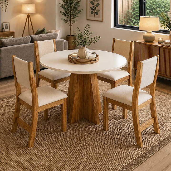 Juego de comedor redondo 4 sillas Imperio Beige 78 x 90 x 90 cm 1