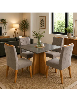 Juego de comedor 4 sillas Hera Gris  77,6 x 90 x 90 cm