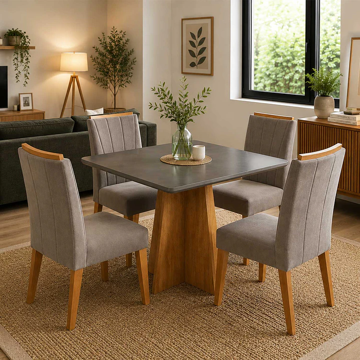 Juego de comedor 4 sillas Hera Gris  77,6 x 90 x 90 cm 1