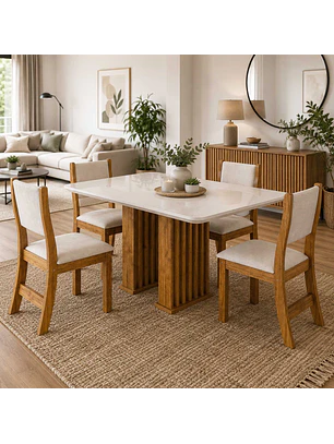 Juego de comedor 4 sillas Héritage Beige 82 x 90 x 120 cm
