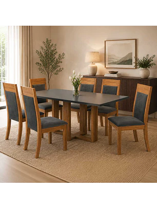 Juego de Comedor 6 sillas Toscana Gris Largo  80 x 80 x 160