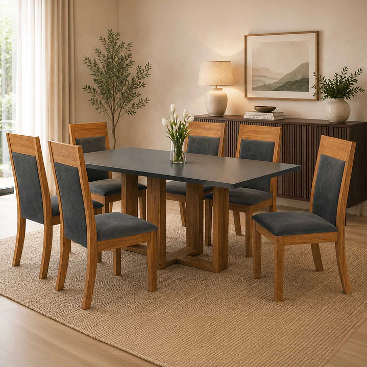 Juego de Comedor 6 sillas Toscana Gris Largo  80 x 80 x 160 1
