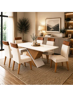 Juego de Comedor 6 sillas Elite Beige 82 cm x 90 cm x 180 cm