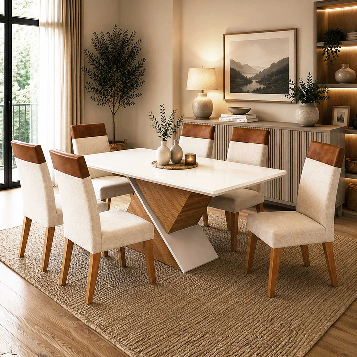 Juego de Comedor 6 sillas Elite Beige 82 cm x 90 cm x 180 cm 1