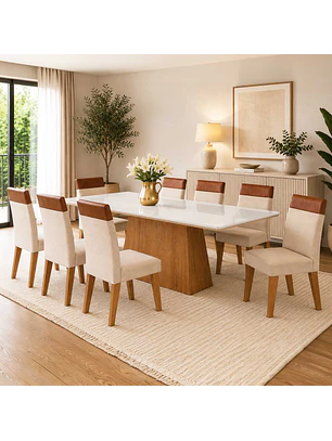 Juego de Comedor 8 sillas Terranova Beige 79,5 x 90 x 200 cm