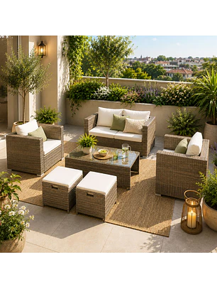 Juego Living Terraza Brisbane Caramelo 6 Personas