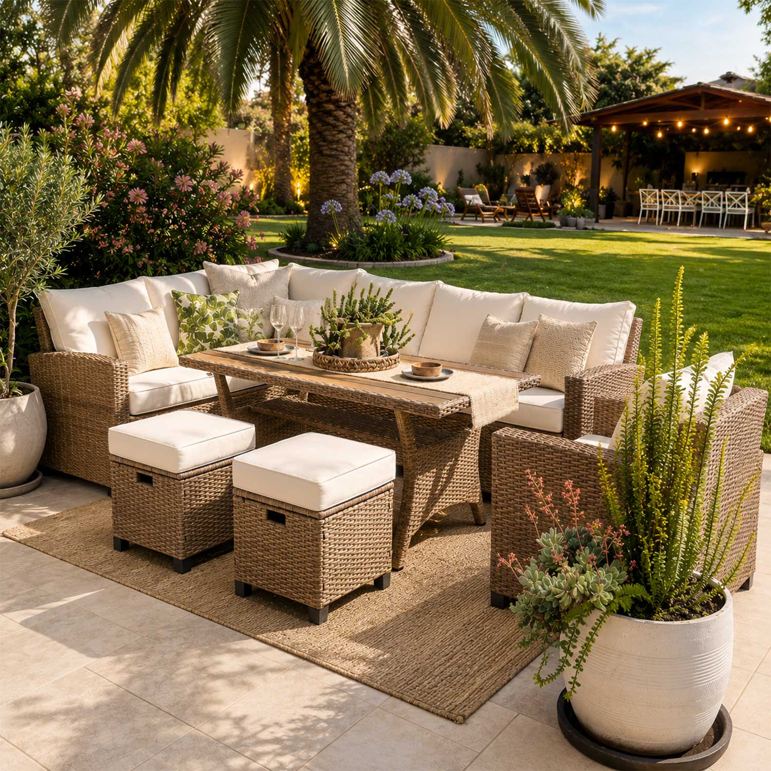 Juego Living Comedor Terraza Anastasia Caramelo 10 Personas
