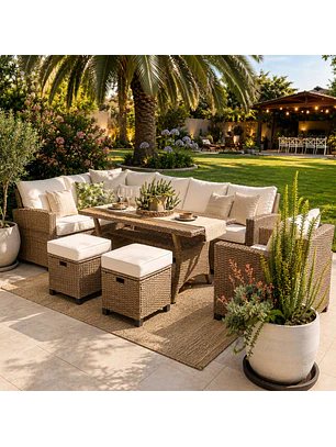 Juego Living Comedor Terraza Anastasia Caramelo 10 Personas
