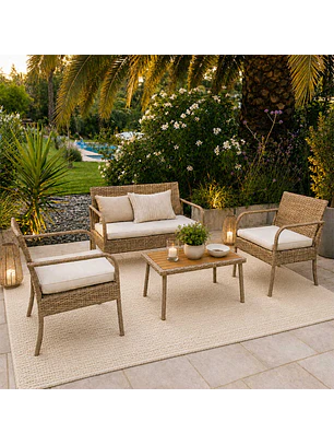 Juego Living Terraza Florencia Caramelo 4 Personas