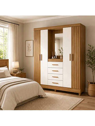 Closet 4 puertas 4 cajones Atenas Freijo / off White con espejo