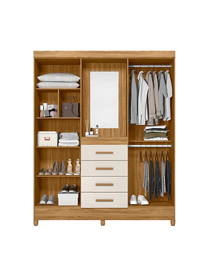 Closet 4 puertas 4 cajones Atenas Freijo / off White con espejo