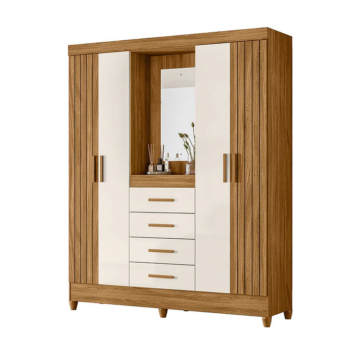 Closet 4 puertas 4 cajones Atenas Freijo / off White con espejo 3