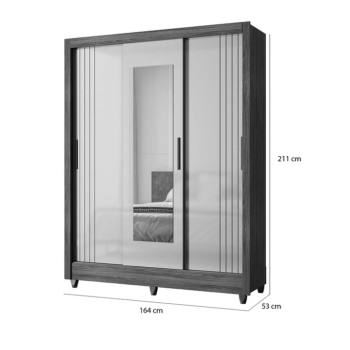 Clóset 3 puertas Bolivia Freijo / off White con espejo 4