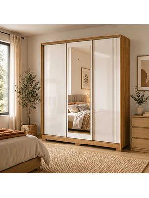 Closet 3 puertas Dallas Freijo / off White con espejo