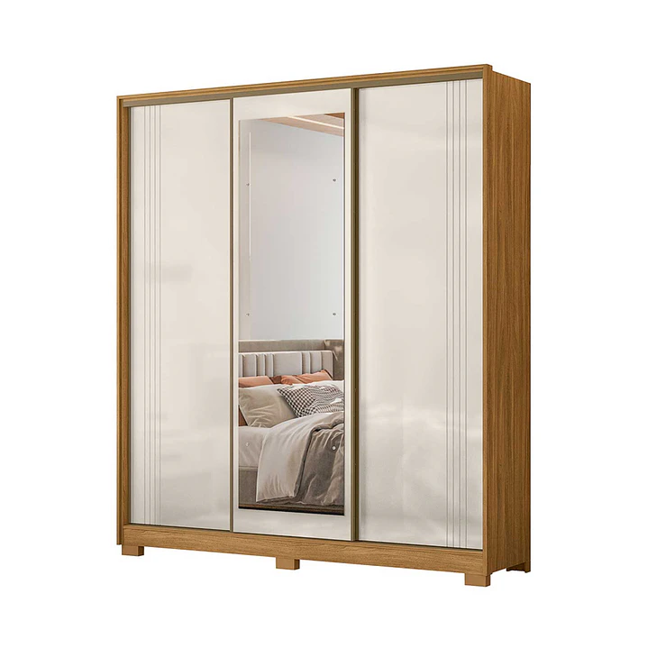 Closet 3 puertas Dallas Freijo / off White con espejo 3