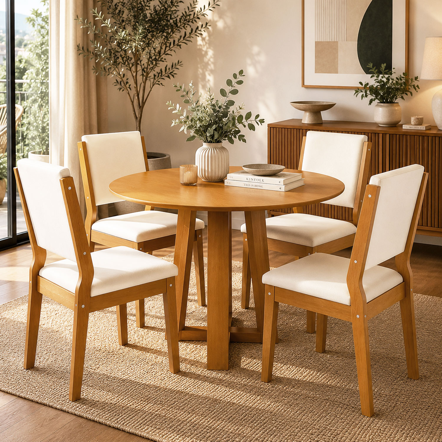 Juego de Comedor Ravello 4 Sillas Beige 100 x 100 x 80 cm