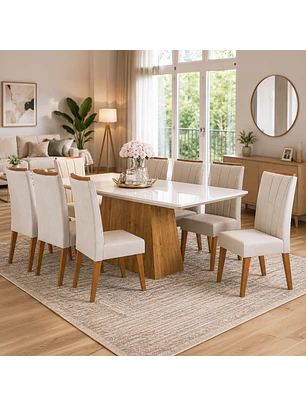 Juego de Comedor 8 sillas Valerio Beige 79,5 x 90 x 200 cm