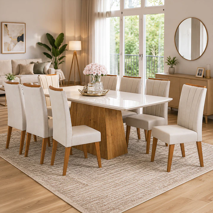 Juego de Comedor 8 sillas Valerio Beige 79,5 x 90 x 200 cm 1