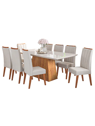 Juego de Comedor 8 sillas Valerio Beige 79,5 x 90 x 200 cm