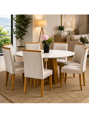 Juego de Comedor Esencia Vidrio 6 Sillas Beige 80 x 135 x 135 cm