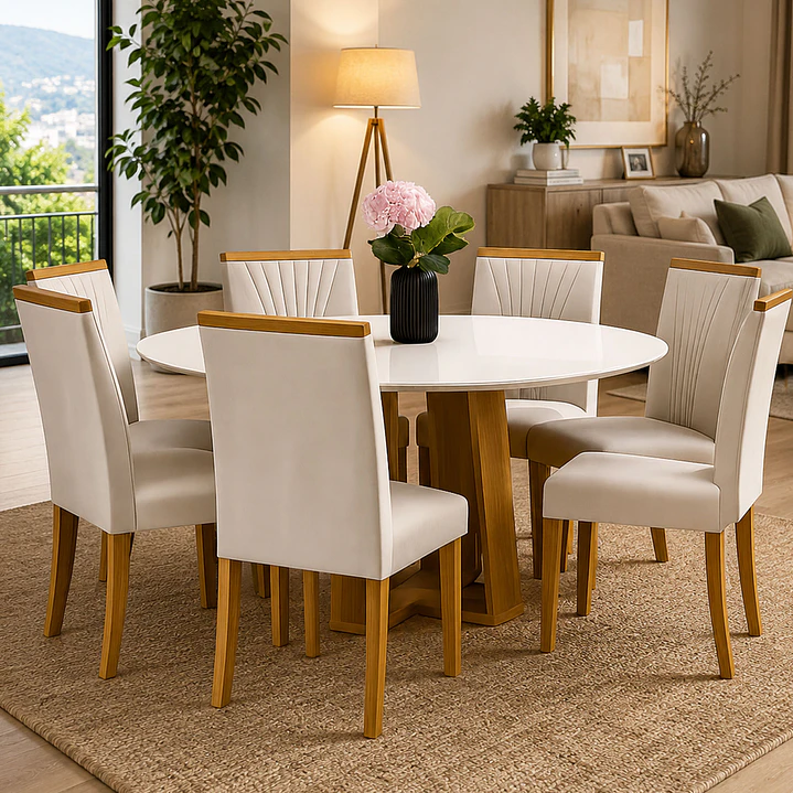 Juego de Comedor Esencia Vidrio 6 Sillas Beige 80 x 135 x 135 cm 1