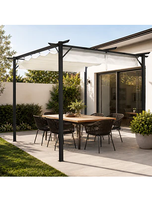 Pérgola Cavancha con Tela Retráctil 3x3mt Marfil