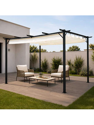 Pérgola Cavancha con Tela Retráctil 3x4mt Marfil