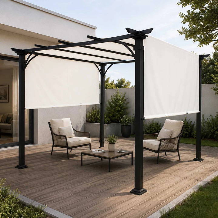 Pérgola Retráctil Maitencillo 3x3 mt Marfil 1