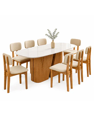 Juego de comedor 2.00 Yasmin vidrio 8 sillas Beige