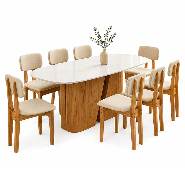 Juego de comedor 2.00 Yasmin vidrio 8 sillas Beige 2