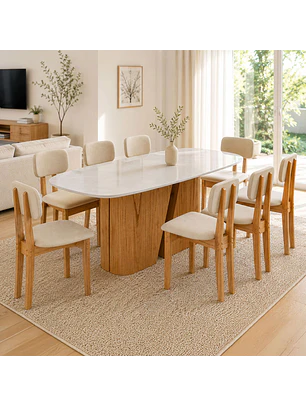 Juego de comedor 2.00 Yasmin vidrio 8 sillas Beige