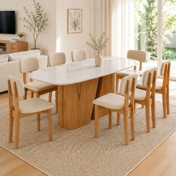 Juego de comedor 2.00 Yasmin vidrio 8 sillas Beige 1