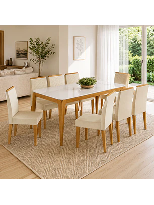 Juego de comedor 1.80 Aurea 8 sillas Beige