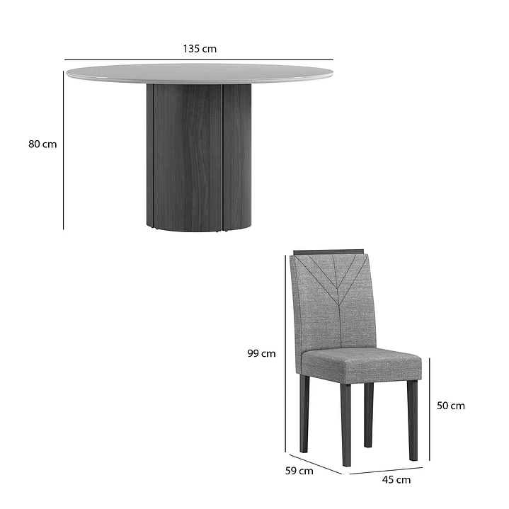 Juego de comedor redondo 6 sillas Serena Vidrio 1.35 Beige 5