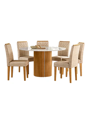 Juego de comedor redondo 6 sillas Serena Vidrio 1.35 Beige