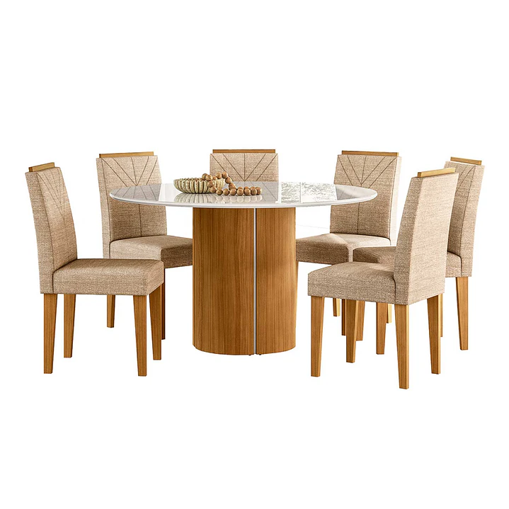Juego de comedor redondo 6 sillas Serena Vidrio 1.35 Beige 2