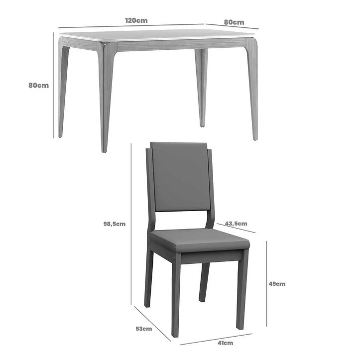 Juego de Comedor 4 sillas Arezzo 1.20 Felpa Café 80 x 120 x 80 cm 5