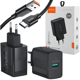 Cargador VIDVIE 20W Carga Rápida USB – Tipo C, Qualcomm 3.0