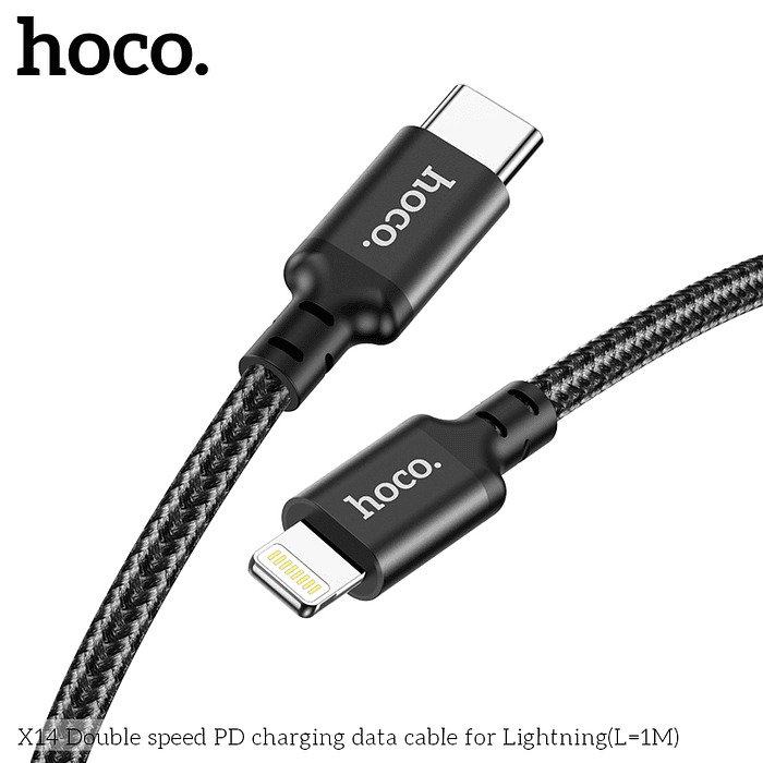 CABLE CARGA RAPIDA 1M TIPO C - LIGHTNING 20W NEGRO HOCO X14 4